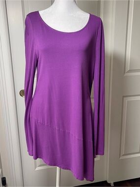 Eileen Fisher Long Sleeve Scoop Neck Asymmetric Hem Tunic Viscose Medium